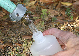Photo: Filling a bottle with water from a hose