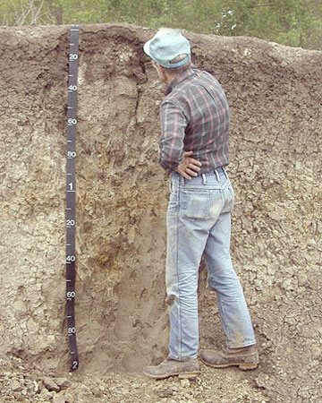Photo: Man examining soil in test pit